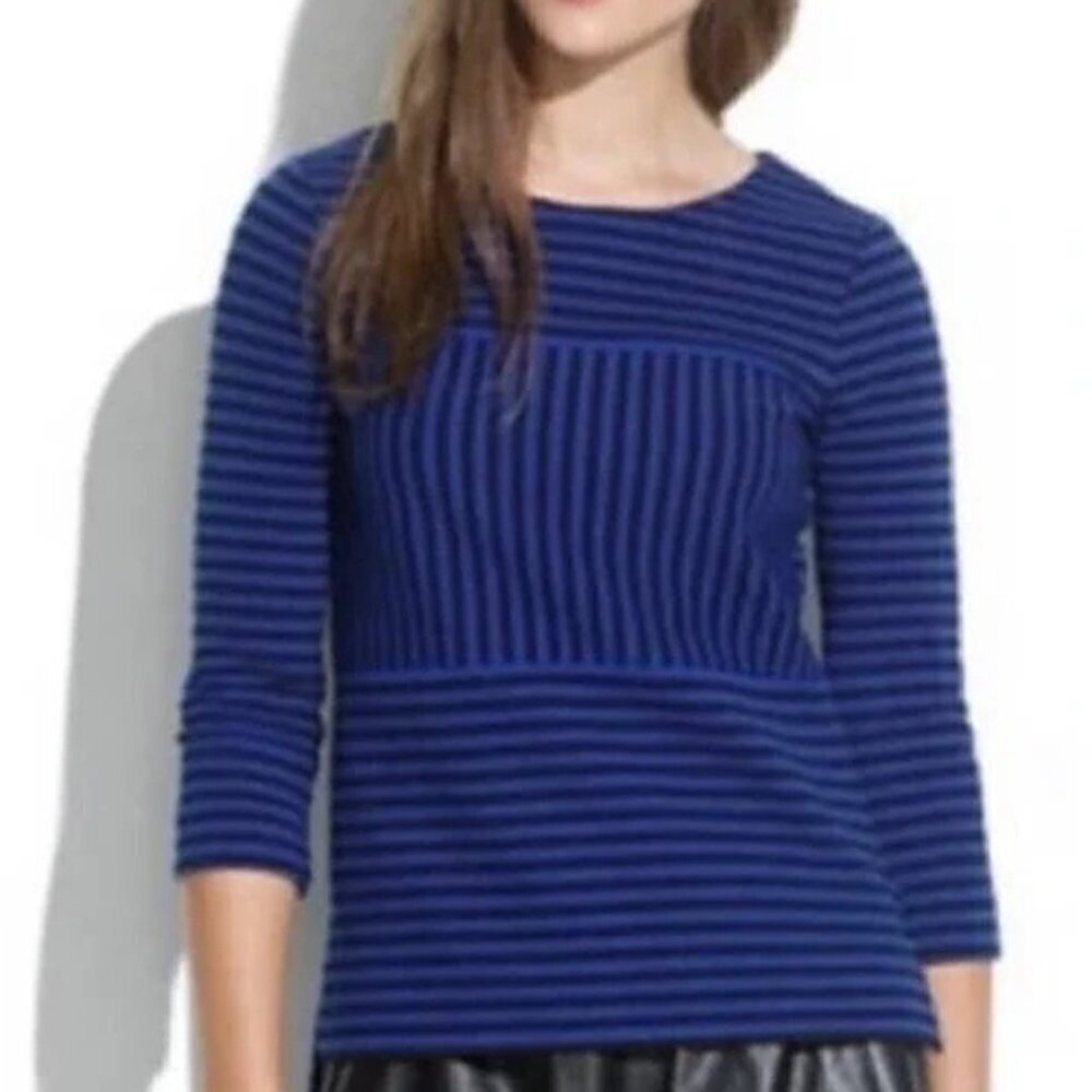 Madewell Blue And Black Stripe Gallerist Ponte 3/4 Sleeve Top XS
